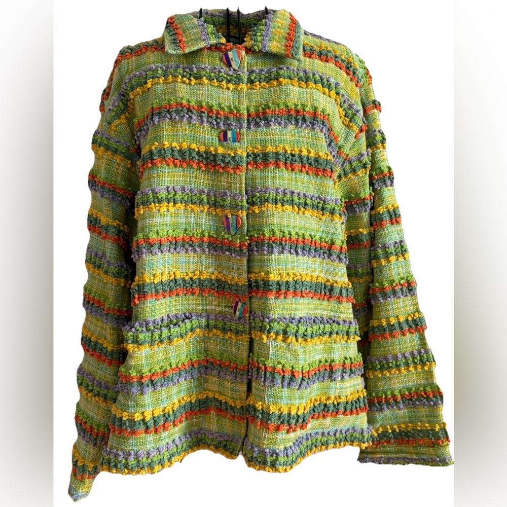 Anu By Natural Textured Jacket Blazer Coat Art to Wear Green Boho Whimsy Sz XL